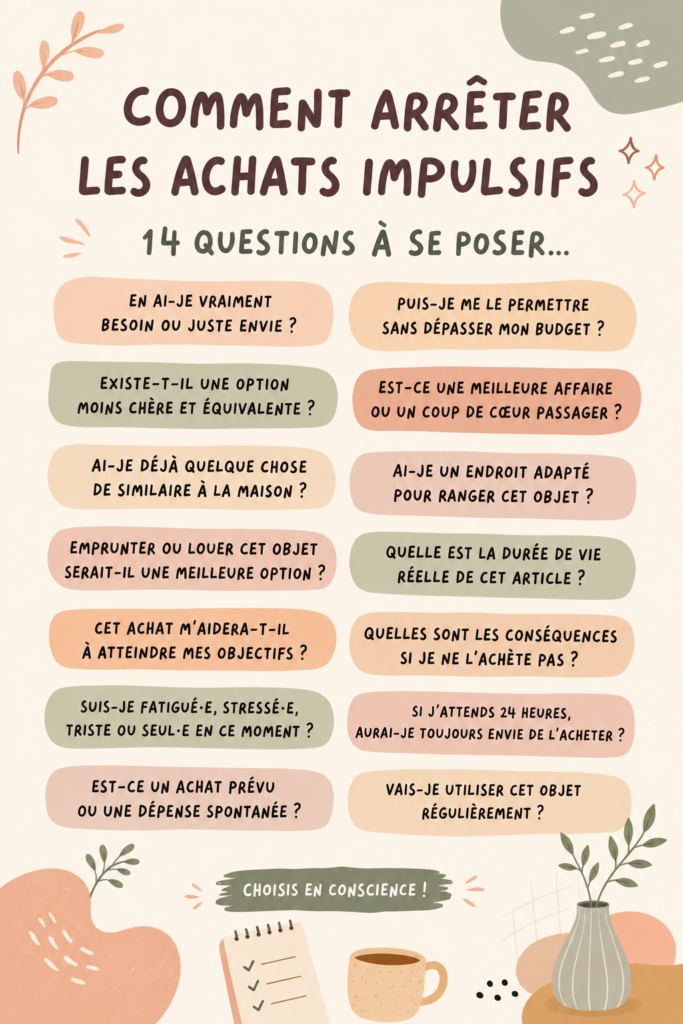 Femme réfléchissant avant de faire un achat pour éviter une dépense impulsive.