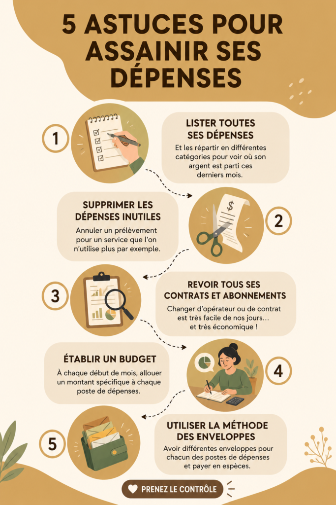 Une femme examinant son budget avec un carnet et une calculatrice, les finances sous contrôle.