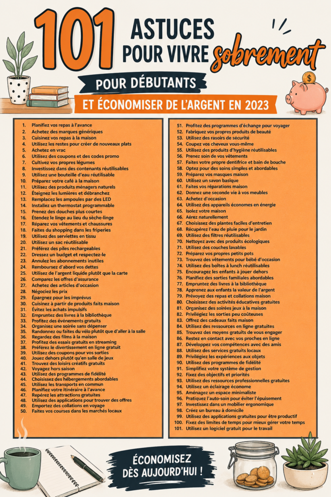 Une femme souriante planifie son budget avec des notes et un café.