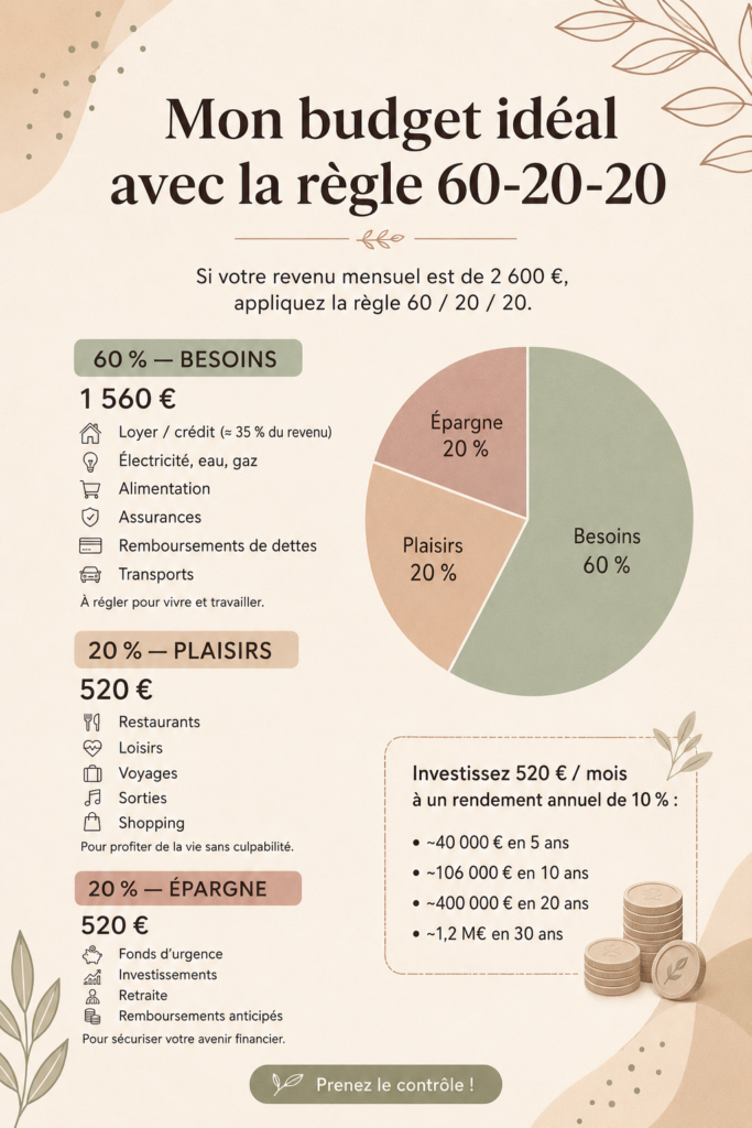 Femme examinant son budget avec un calendrier et un ordinateur, appliquant la règle 60-20-20 pour gérer ses finances.