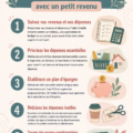 Une femme souriante examinant ses finances avec un cahier et un stylo, symbolisant la gestion de budget