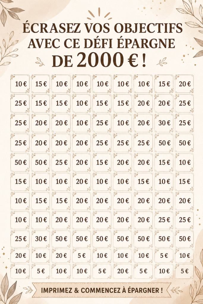 Graphique inspirant sur un défi d'épargne avec des objectifs financiers clairs