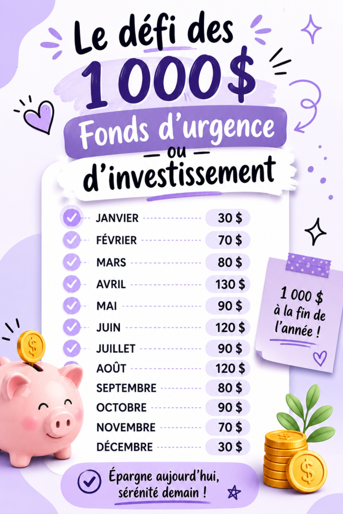 Fonds d'urgence : défi d'épargne de 1000€