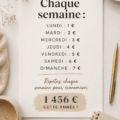 Femme souriante tenant un porte-monnaie remplie de billets, illustrant les économies hebdomadaires.