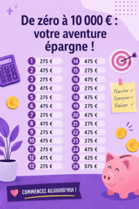 Illustration d'un parcours d'épargne pour atteindre 10 000 €