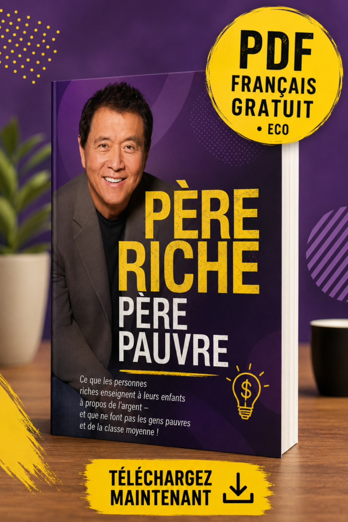 Couverture du livre 'Père riche, père pauvre' avec un fond inspirant.