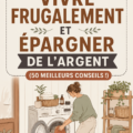 Femme souriante tenant un budget et des factures sur une table, symbolisant la gestion des finances.