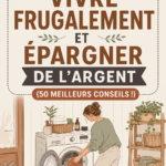 Femme souriante tenant un budget et des factures sur une table, symbolisant la gestion des finances.