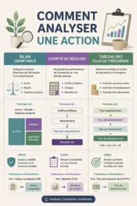 Femme consultant des graphiques boursiers sur son ordinateur pour analyser des actions