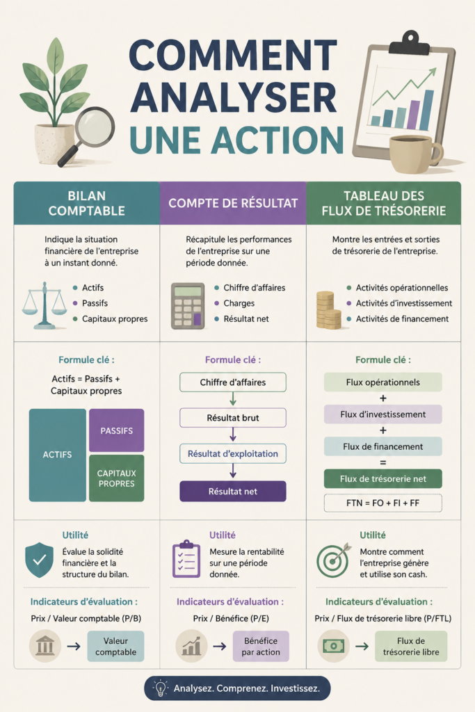 Femme consultant des graphiques boursiers sur son ordinateur pour analyser des actions