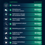 Femme apprenant des compétences en marketing digital sur un ordinateur