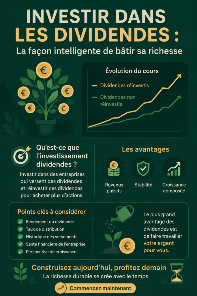 Graphique illustrant l'investissement en dividendes et ses avantages économiques.