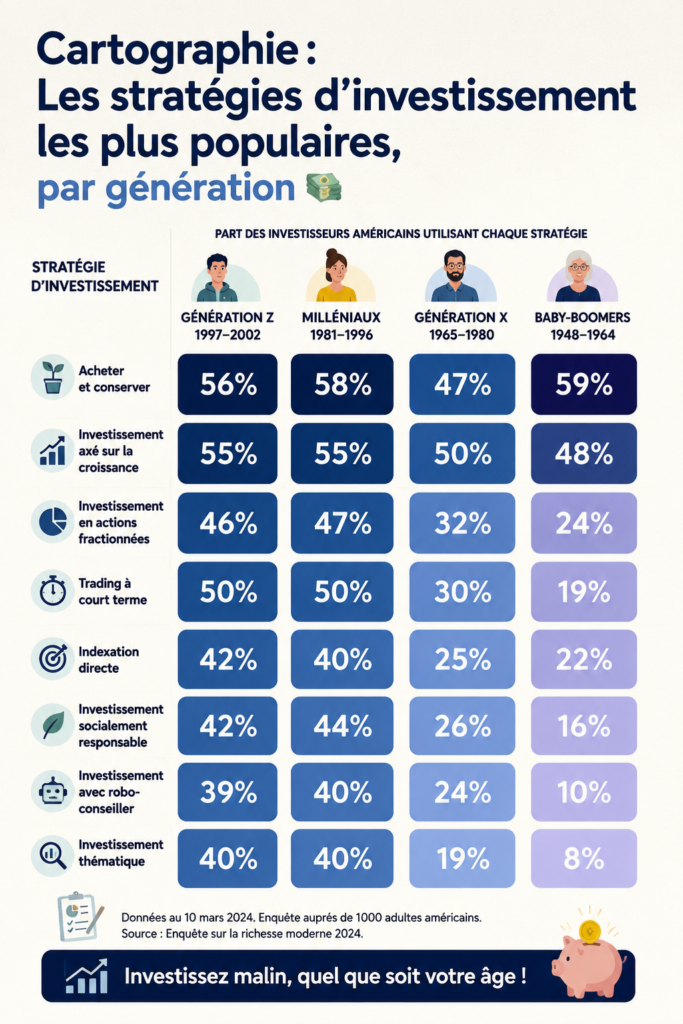 Infographie sur les stratégies d'investissement par génération