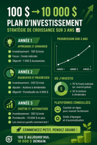 Plan d'investissement illustré avec des graphiques de croissance financière.