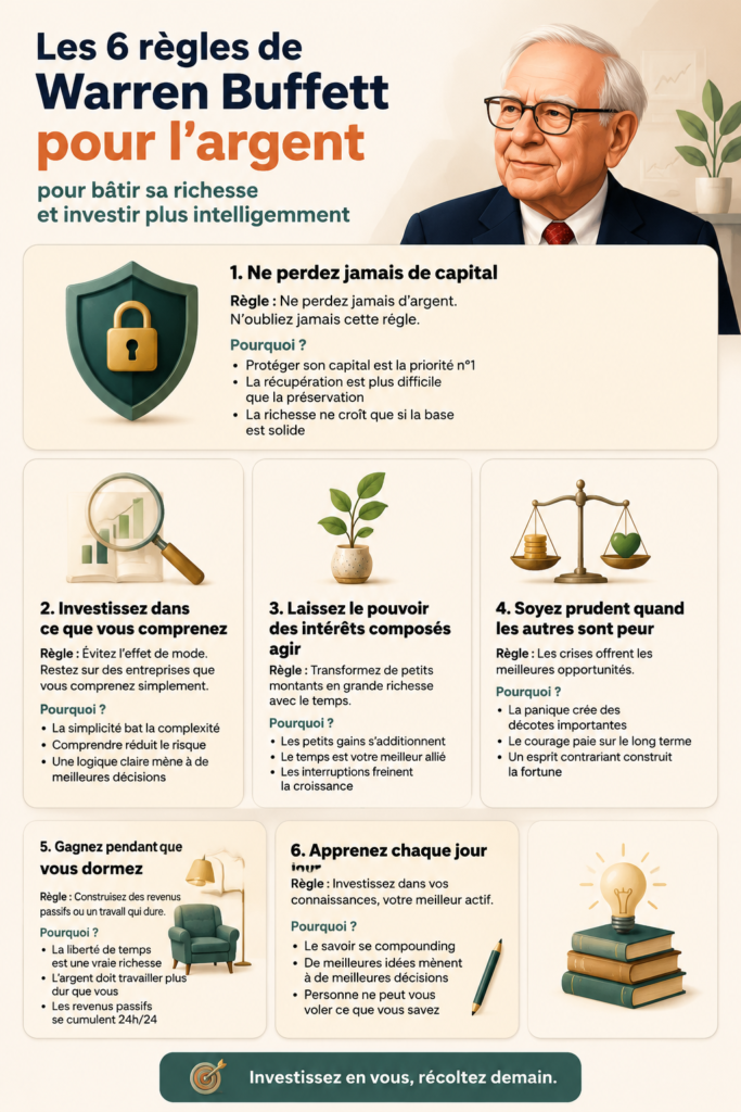 Une image inspirante de Warren Buffett en train de donner des conseils financiers.