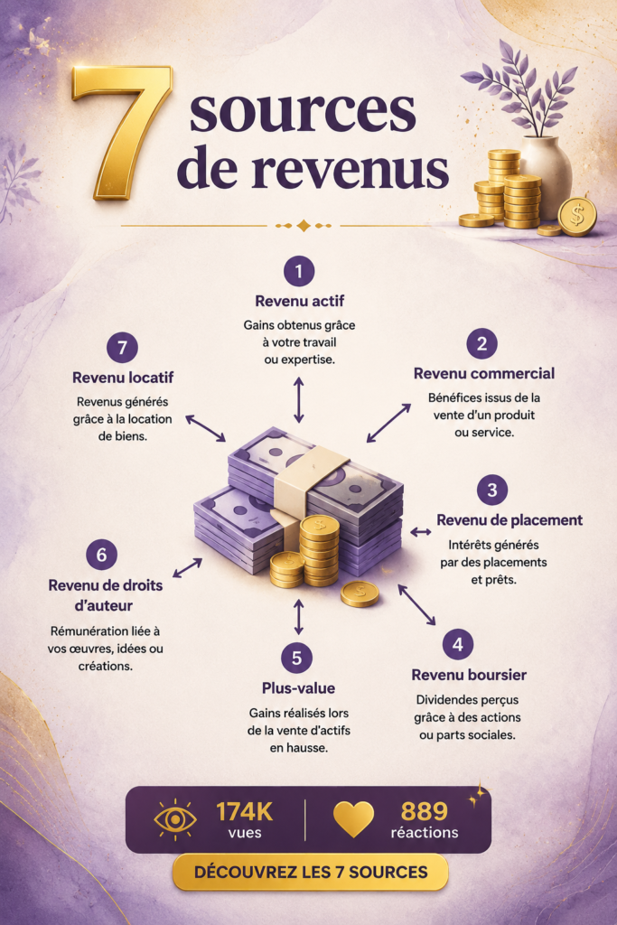 Image illustrant les 7 sources de revenus à explorer pour la diversification financière