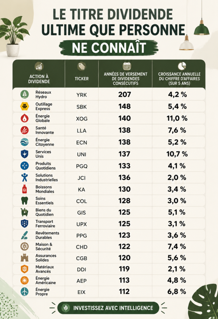 Graphique illustrant l'opportunité d'investissement dans une action à dividende peu connue.