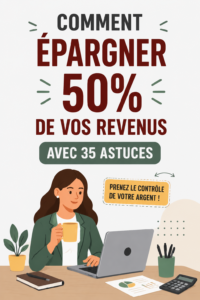 Femme souriante examinant ses finances et des astuces d'économies pour économiser 50 % de son revenu.