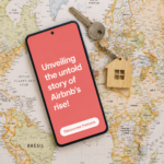 Image illustrant l'histoire d'Airbnb avec des voyageurs heureux dans des logements uniques.