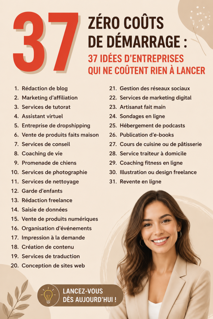 Illustration d'idées de business à lancer sans frais.