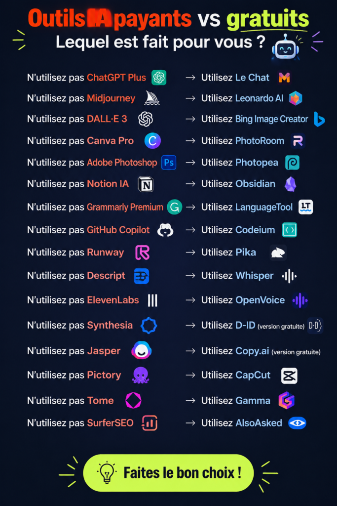 Comparaison entre outils d'IA gratuits et payants