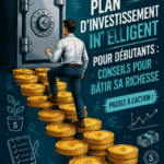 Femme méditant avec des graphiques financiers en arrière-plan, représentant l'investissement intelligent.
