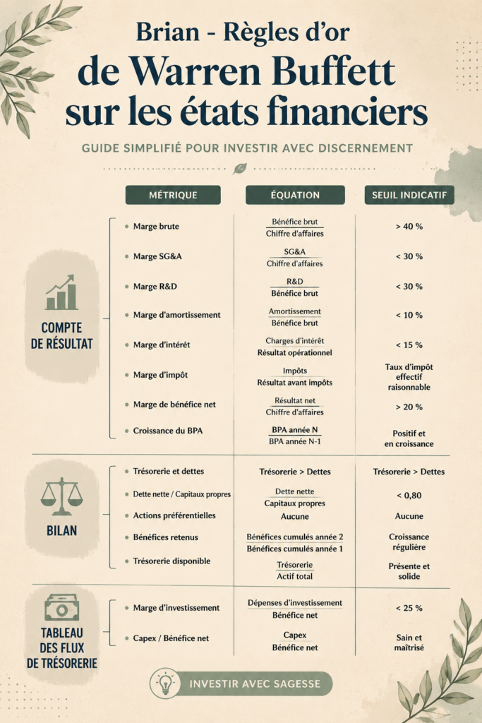Un graphique illustratif des règles financières de Warren Buffett