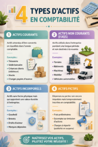 Illustration décrivant les 4 types d'actifs en comptabilité