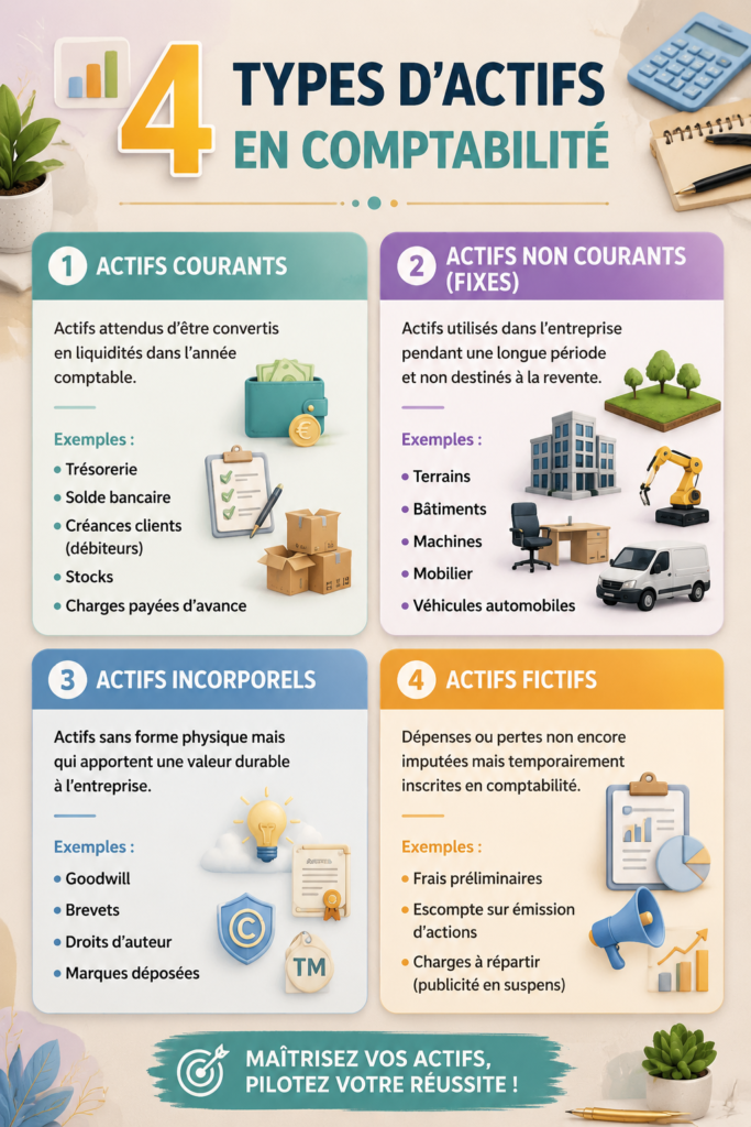Illustration décrivant les 4 types d'actifs en comptabilité