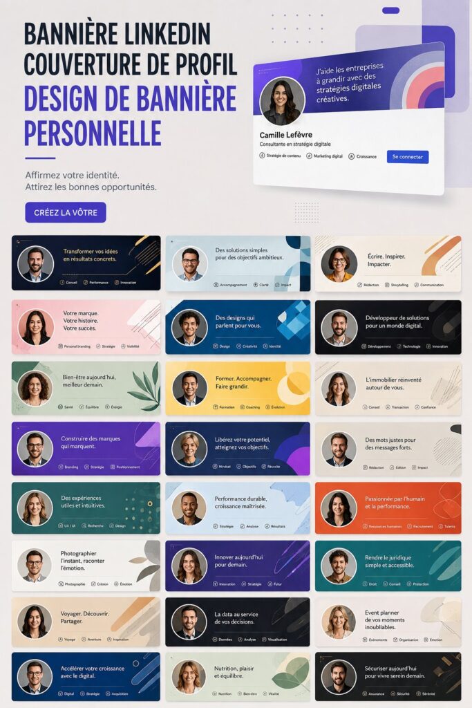 Bannière LinkedIn attrayante illustrant l'image de marque professionnelle.