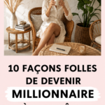 Une femme souriante examinant des documents financiers avec une tasse de café à la main, symbole de prospérité.