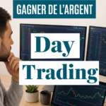 Femme analysant des graphiques de trading sur un ordinateur.