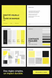 Une femme travaillant sur l'identité visuelle de sa marque avec des esquisses et des couleurs.