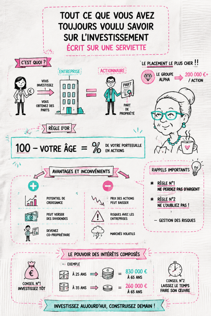 Femme consultant des notes sur l'investissement sur un carnet