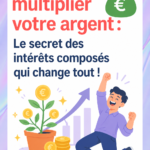 Une femme souriante discutant des stratégies d'investissement sur son ordinateur avec des graphiques d'intérêts composés à l'écran.