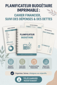 Femme en train de consulter un planificateur de budget avec un café à la main.