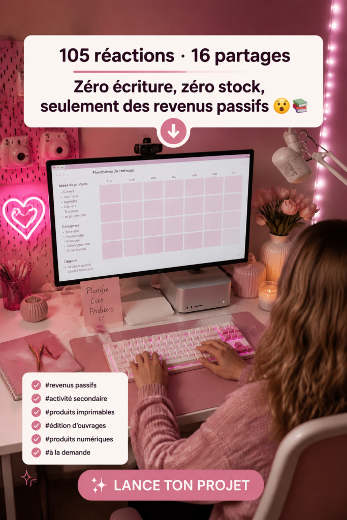 Femme créant un livre numérique sur Amazon KDP, avec un ordinateur et des notes.
