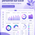 Tableau de finances personnelles avec des graphiques colorés sur un écran d'ordinateur.