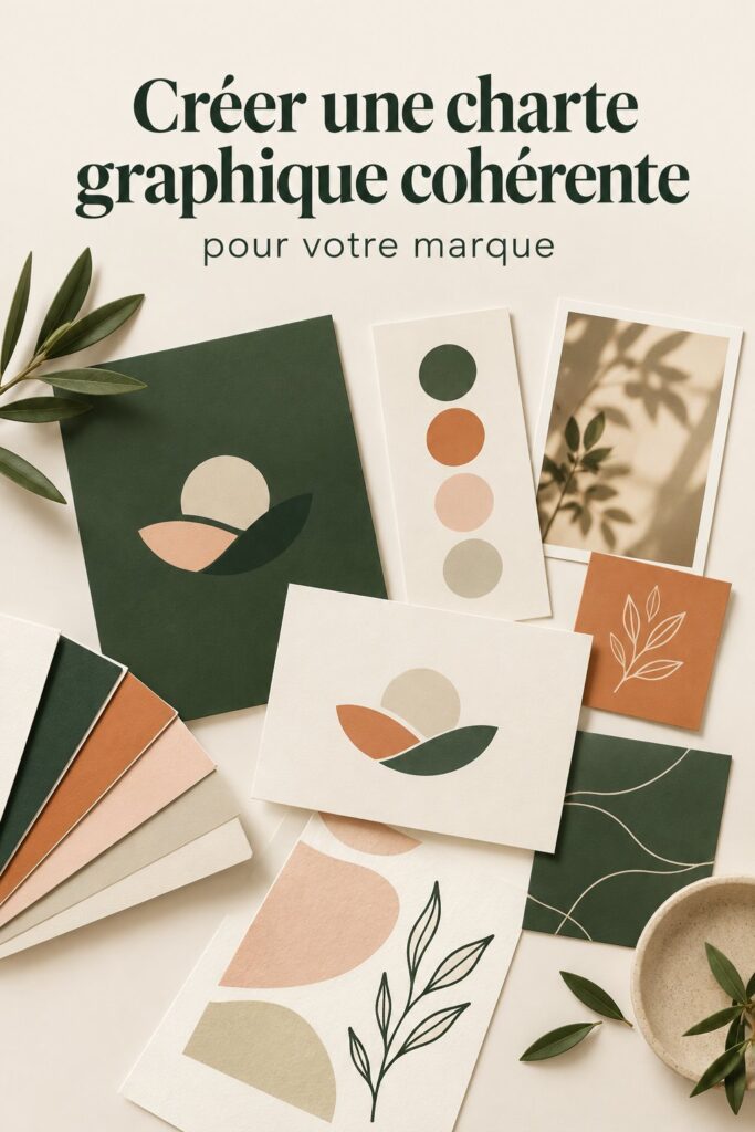 Image d'un guide de marque conçu sur Canva, exemplifiant les éléments graphiques et couleurs