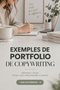 Un screenshot d'un portfolio de copywriting avec des travaux diversifiés et créatifs.
