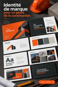 Illustration d'une identité de marque forte dans le secteur de la construction, mettant en avant logo et couleurs.