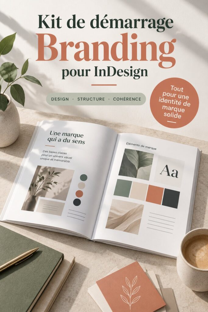 Kit de démarrage de marque réalisé avec InDesign, comprenant des éléments visuels attractifs
