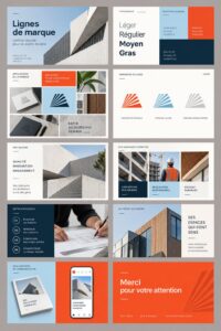 Exemple de présentation minimaliste de marque créée avec InDesign.