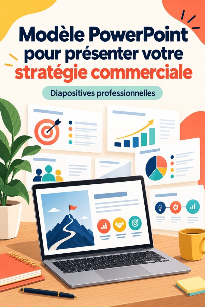 Femme utilisant un ordinateur pour préparer une présentation marketing avec PowerPoint.