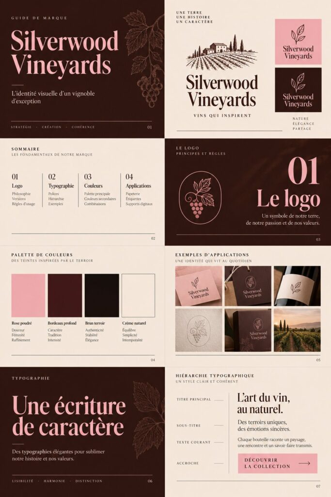 Un vignoble en pleine saison de vendanges, symbolisant une marque de vin authentique et engageante.
