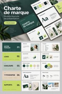 Exemple de modèle de brand guidelines avec des couleurs et typographies personnalisées.