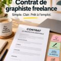 Modèle de contrat de freelance pour design graphique affiché sur un bureau