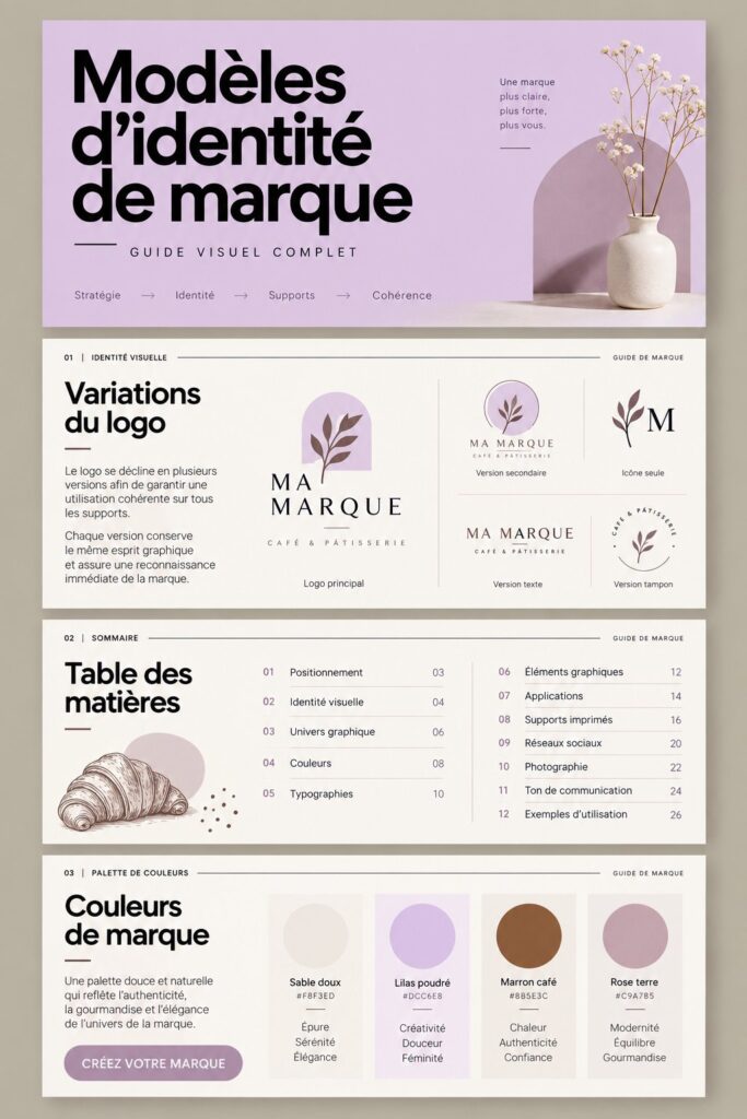 Modèles d'identité de marque illustrant des concepts de café et boulangerie.