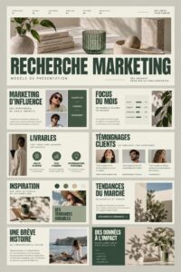 Modèle de présentation efficace pour une recherche marketing, mettant en avant des graphiques et des visuels.