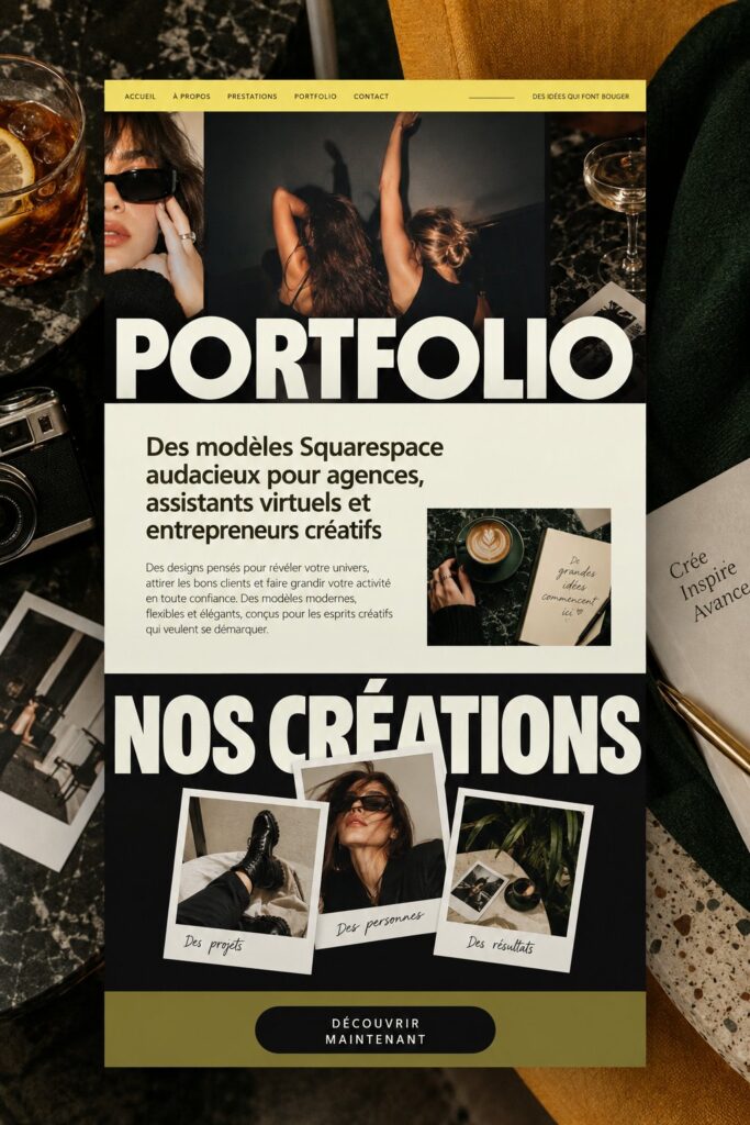 Montage de divers modèles audacieux Squarespace pour femmes entrepreneuses